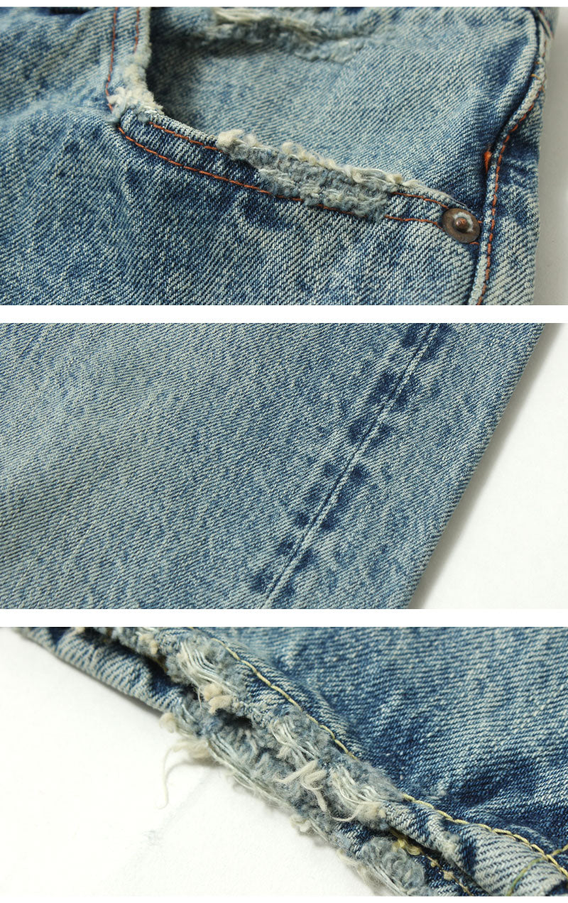 EIGHT-G 15oz Selvedge Denim Tight Straight Jeans Real Distressed Model 602-RD4