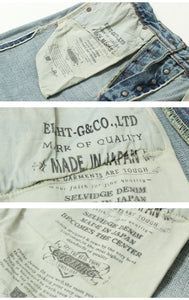 EIGHT-G 15oz Selvedge Denim Tight Straight Jeans Real Distressed Model 602-RD4