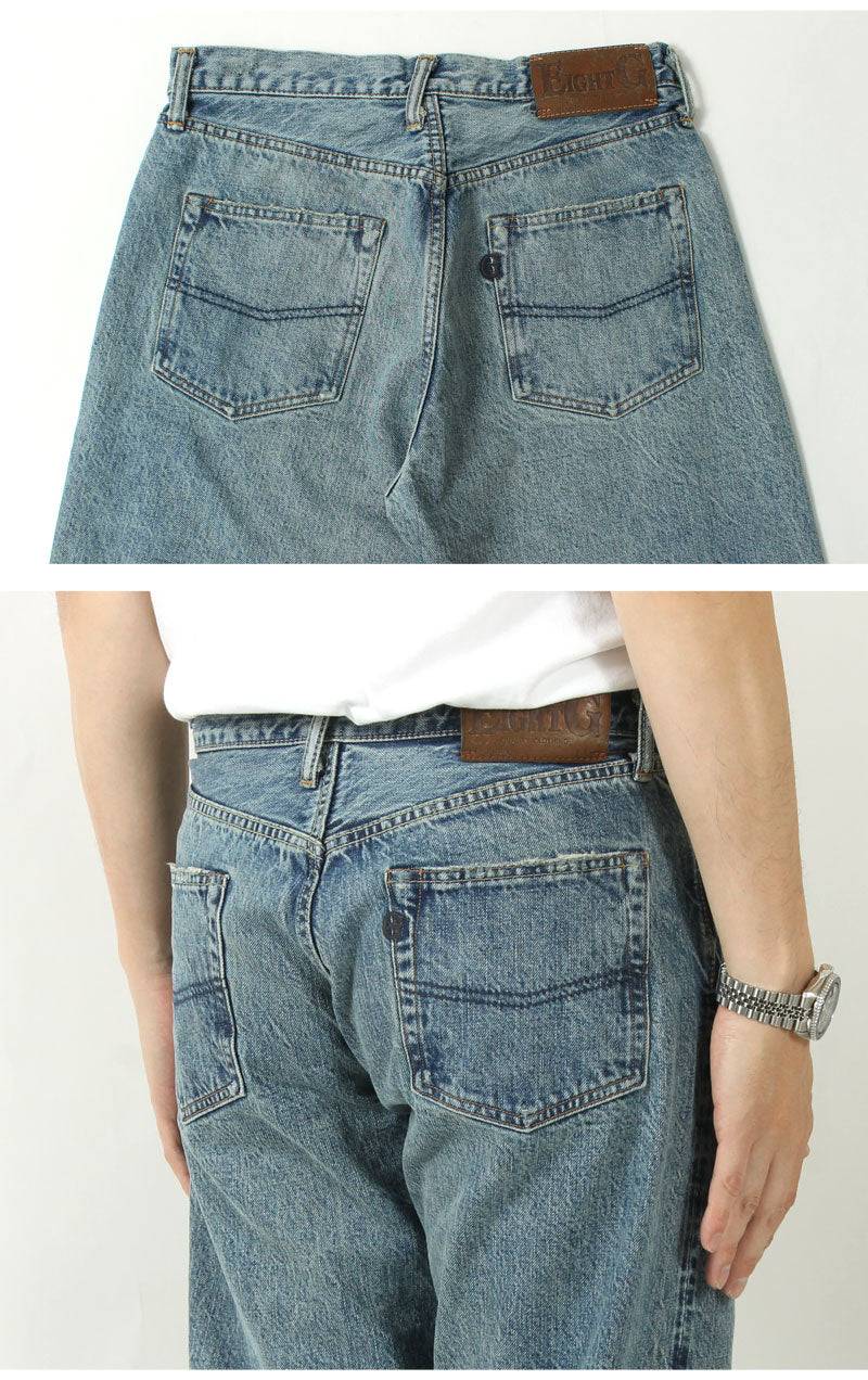 EIGHT-G Rokumaru Series Loose Fit Straight Legs Realistic Distressed Model 605-RD4