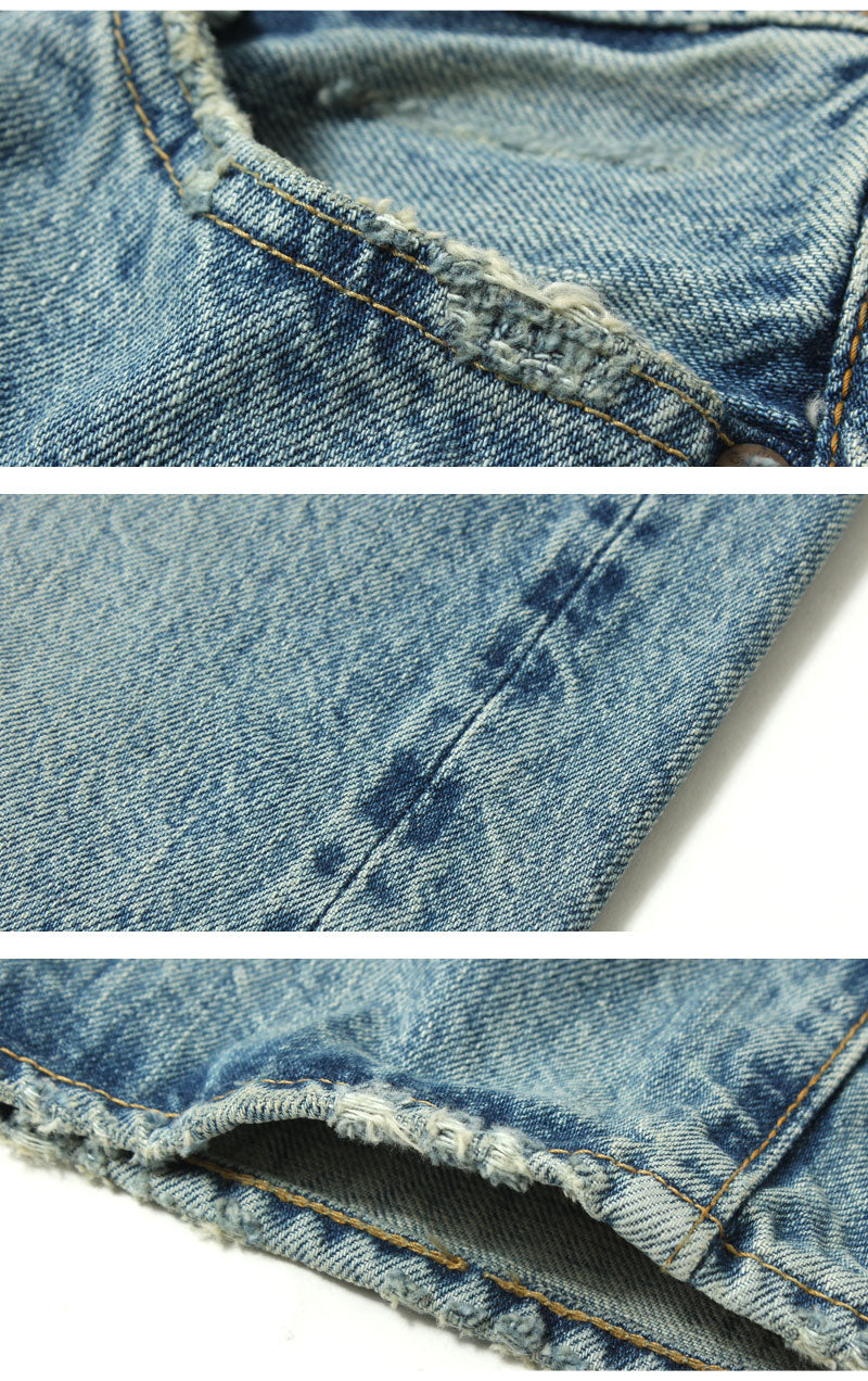 EIGHT-G Rokumaru Series Loose Fit Straight Legs Realistic Distressed Model 605-RD4(40.42inch))
