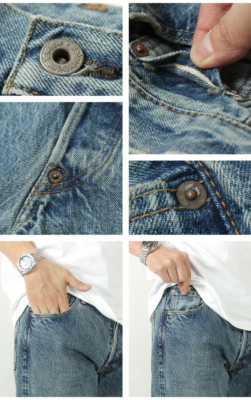 EIGHT-G Rokumaru Series Loose Fit Straight Legs Realistic Distressed Model 605-RD4