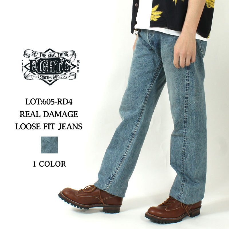EIGHT-G Rokumaru Series Loose Fit Straight Legs Realistic Distressed Model 605-RD4(40.42inch))