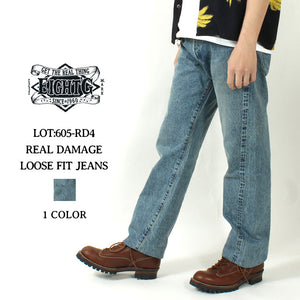 EIGHT-G Rokumaru Series Loose Fit Straight Legs Realistic Distressed Model 605-RD4(40.42inch))
