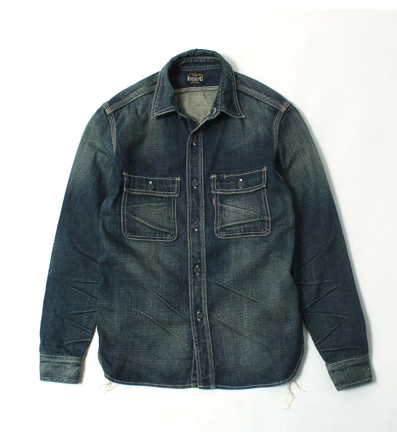 Eight-G Lot,8LS-01RV Long Sleeve Denim Work Shirt(Weathered)