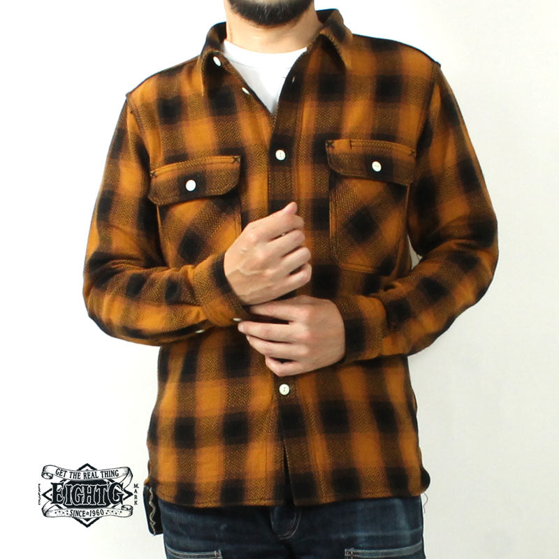 EIGHT-G 8LS-77 Heavy twill flannel work shirt