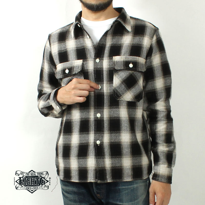 EIGHT-G 8LS-77 Heavy twill flannel work shirt