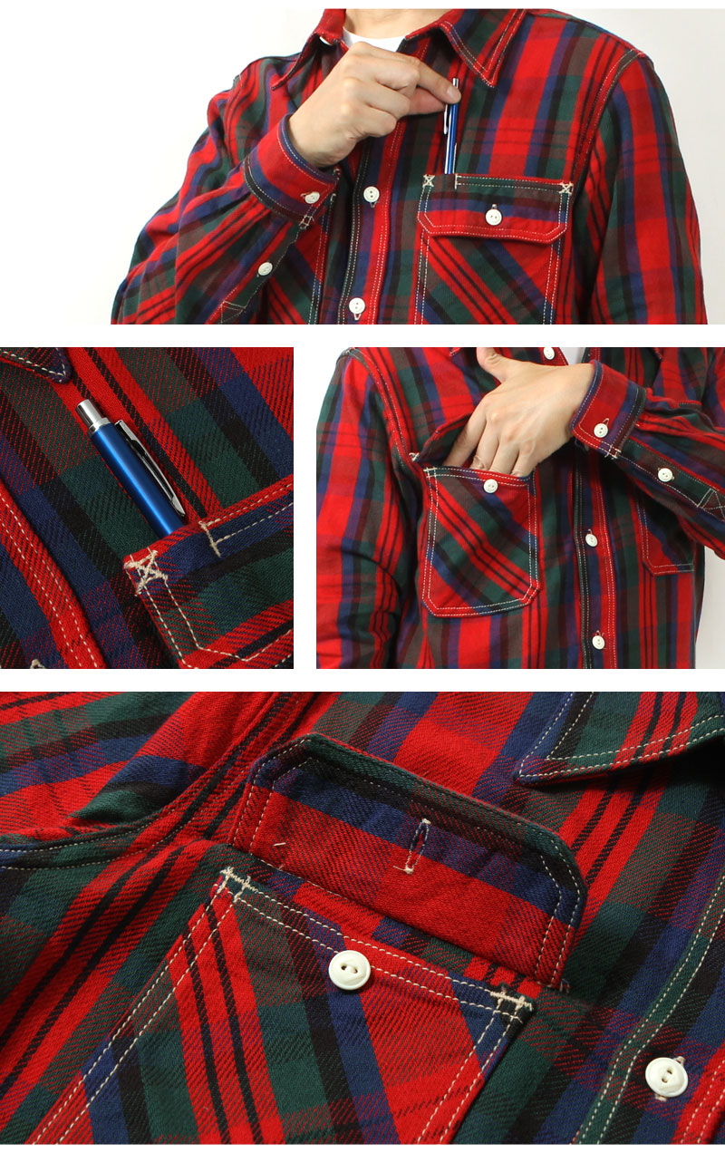 EIGHT-G  8LS-78 Heavy twill flannel work shirt