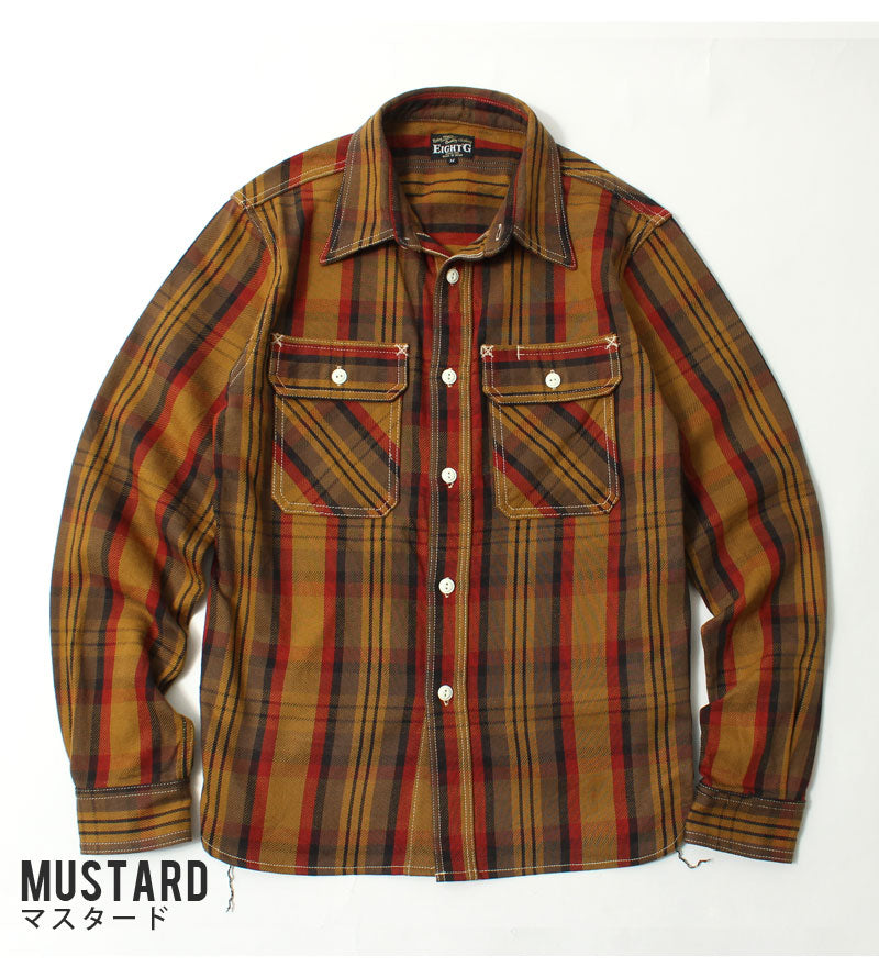 EIGHT-G  8LS-78 Heavy twill flannel work shirt