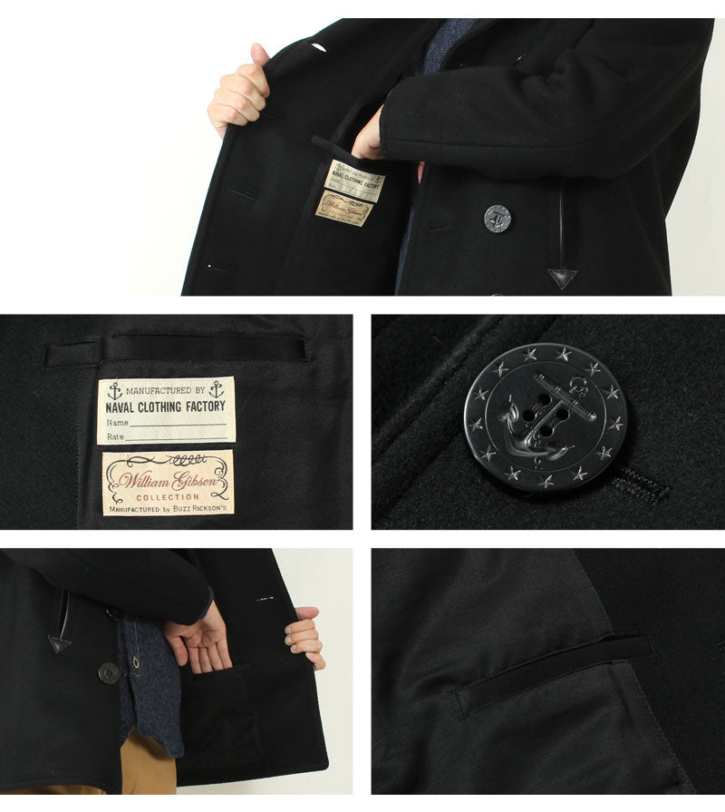 Buzz Rickson's Lot,BR12394 Type BLACK PEA COAT WILLIAM GIBSON