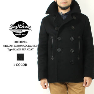 Buzz Rickson's Lot,BR12394 Type BLACK PEA COAT WILLIAM GIBSON