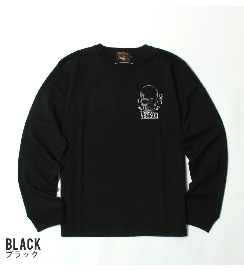VANSON  NVLT-2514 Skull Head Embroidered Jersey Long Sleeve T-Shirt