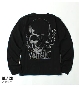 VANSON  NVLT-2514 Skull Head Embroidered Jersey Long Sleeve T-Shirt