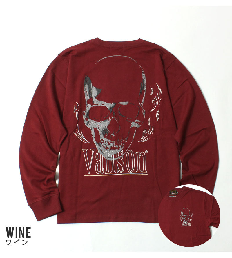 VANSON  NVLT-2514 Skull Head Embroidered Jersey Long Sleeve T-Shirt