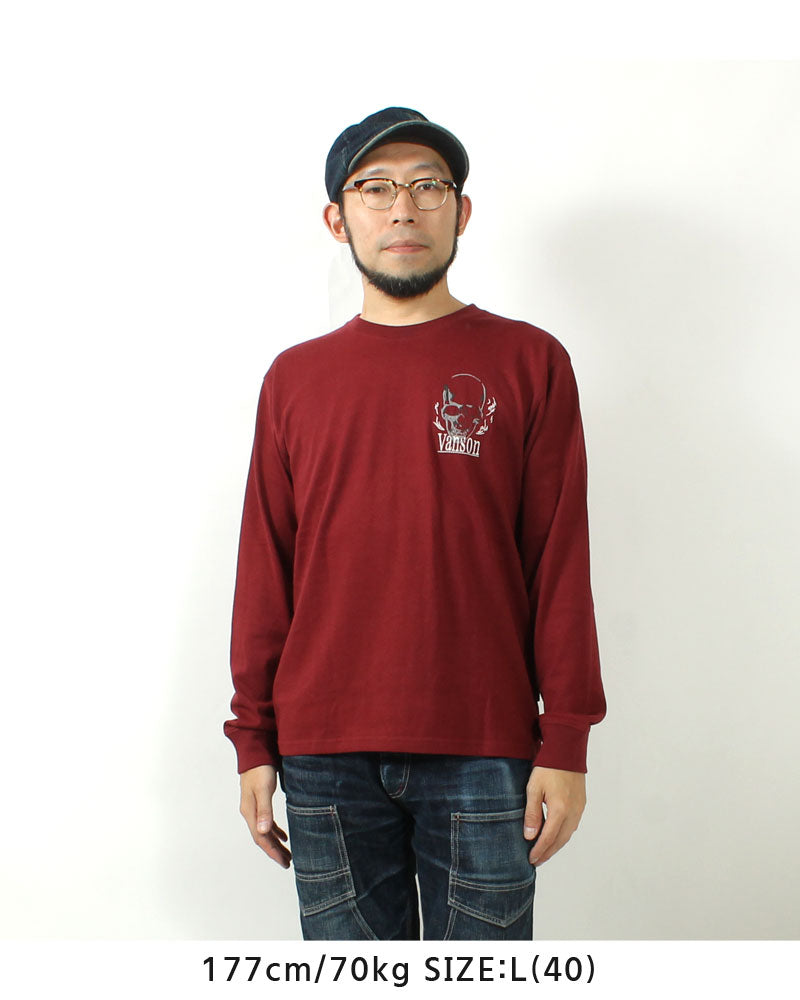 VANSON  NVLT-2514 Skull Head Embroidered Jersey Long Sleeve T-Shirt