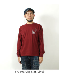 VANSON  NVLT-2514 Skull Head Embroidered Jersey Long Sleeve T-Shirt