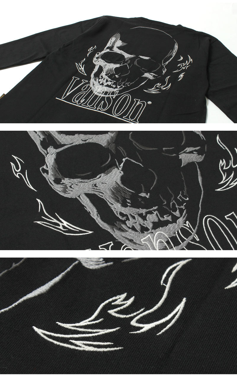 VANSON  NVLT-2514 Skull Head Embroidered Jersey Long Sleeve T-Shirt