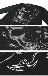 VANSON  NVLT-2514 Skull Head Embroidered Jersey Long Sleeve T-Shirt