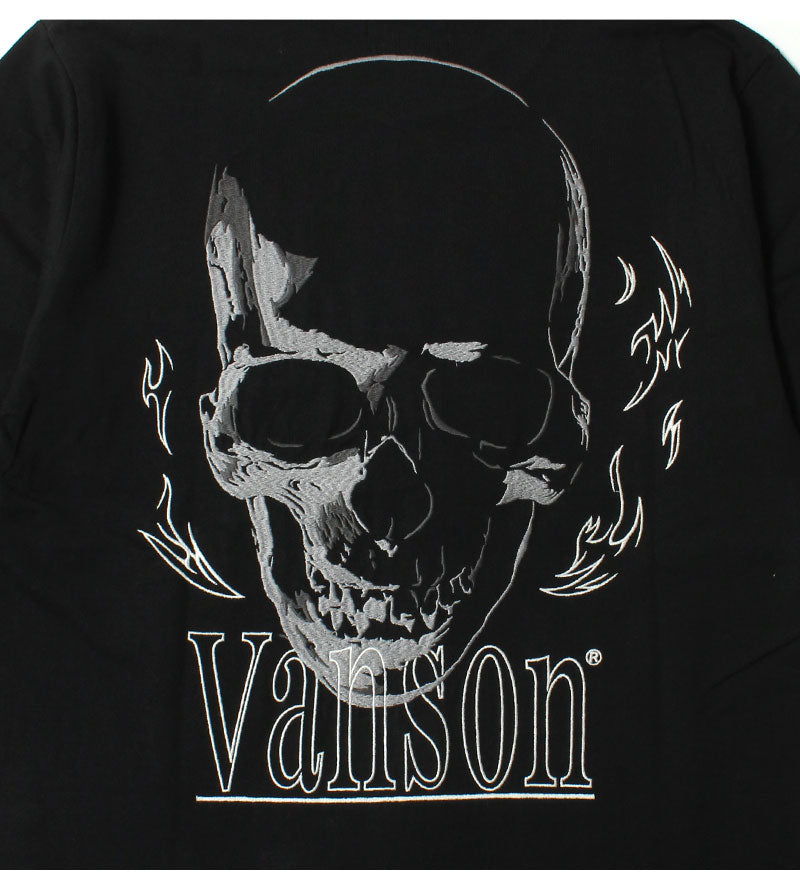 VANSON  NVLT-2514 Skull Head Embroidered Jersey Long Sleeve T-Shirt