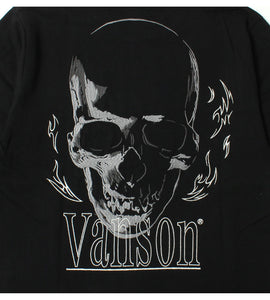 VANSON  NVLT-2514 Skull Head Embroidered Jersey Long Sleeve T-Shirt