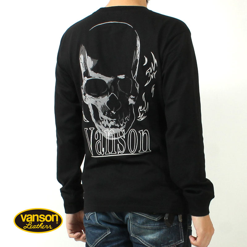 VANSON  NVLT-2514 Skull Head Embroidered Jersey Long Sleeve T-Shirt