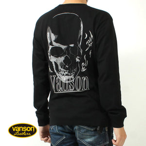 VANSON  NVLT-2514 Skull Head Embroidered Jersey Long Sleeve T-Shirt