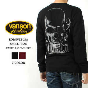 VANSON  NVLT-2514 Skull Head Embroidered Jersey Long Sleeve T-Shirt