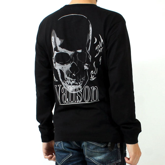 VANSON  NVLT-2514 Skull Head Embroidered Jersey Long Sleeve T-Shirt