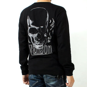 VANSON  NVLT-2514 Skull Head Embroidered Jersey Long Sleeve T-Shirt
