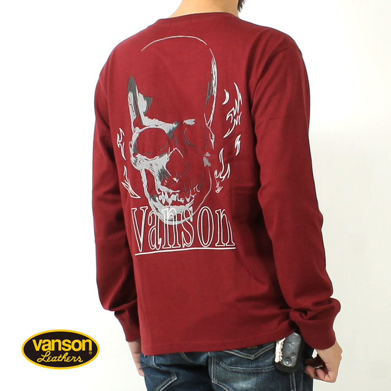 VANSON  NVLT-2514 Skull Head Embroidered Jersey Long Sleeve T-Shirt