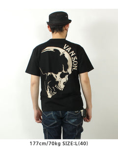 VANSON NVST-2506 Big skull embroidered short sleeve T-shirt