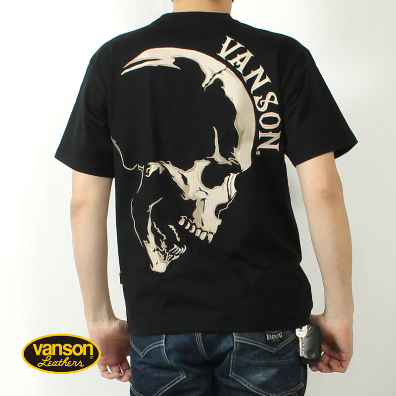 VANSON NVST-2506 Big skull embroidered short sleeve T-shirt