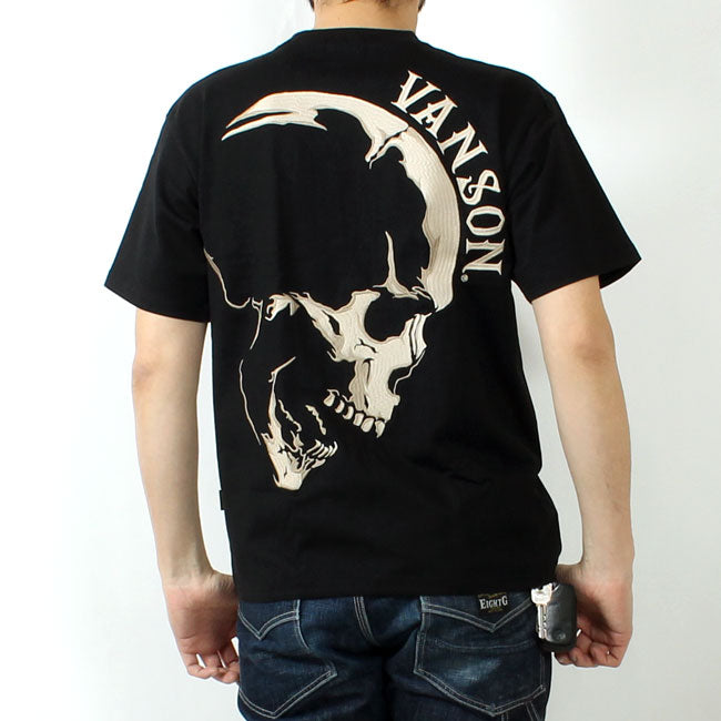 VANSON NVST-2506 Big skull embroidered short sleeve T-shirt