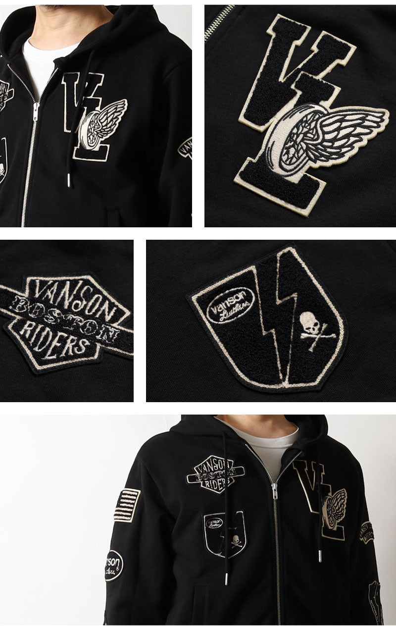 VANSON  NVSZ-2522 Premium Line Embroidered Patch Full Zip Hoodie