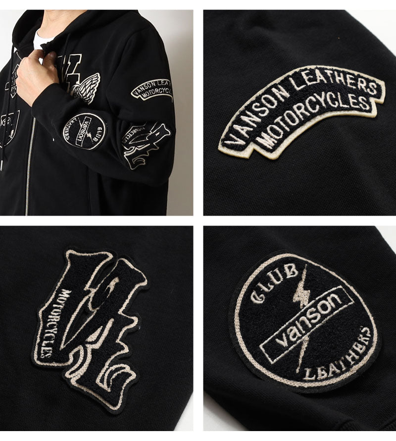 VANSON  NVSZ-2522 Premium Line Embroidered Patch Full Zip Hoodie