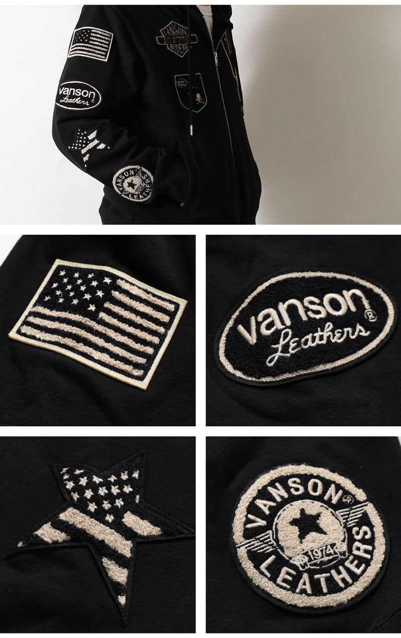 VANSON  NVSZ-2522 Premium Line Embroidered Patch Full Zip Hoodie