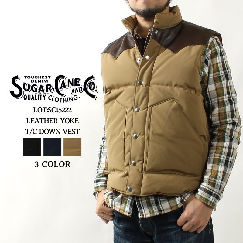 Sugar Cane Lot,SC15222 Leather Yoke T/C Down Vest