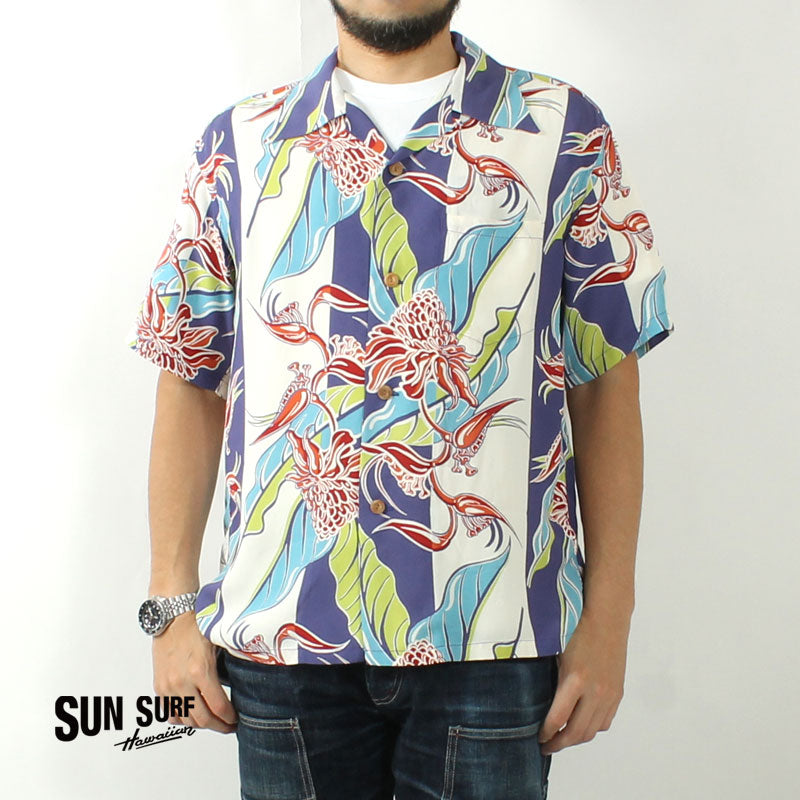 SUN SURF SS39020 RAYON HAWAIIAN SHIRT "TORCH GINGER"