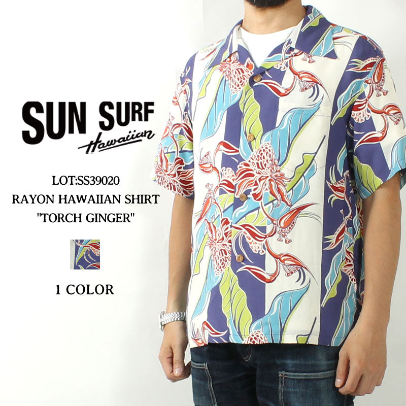SUN SURF SS39020 RAYON HAWAIIAN SHIRT "TORCH GINGER"