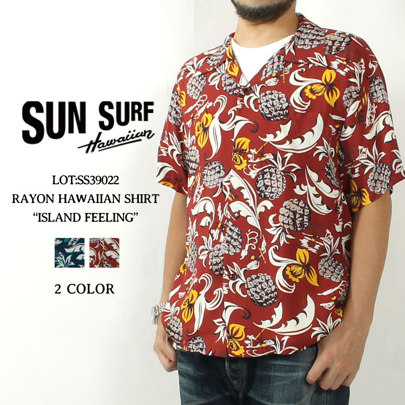 SUN SURF SS39022  RAYON HAWAIIAN SHIRT "ISLAND FEELING"