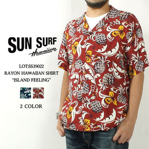 SUN SURF SS39022  RAYON HAWAIIAN SHIRT "ISLAND FEELING"