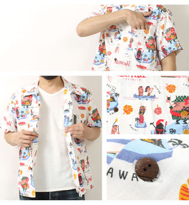 Sun Surf Lot,SS39333 COTTON × LINEN HOPSACK OPEN SHIRT “Let's Go to Hawaii!” by Ryohei Yanagihara with MOOKIE