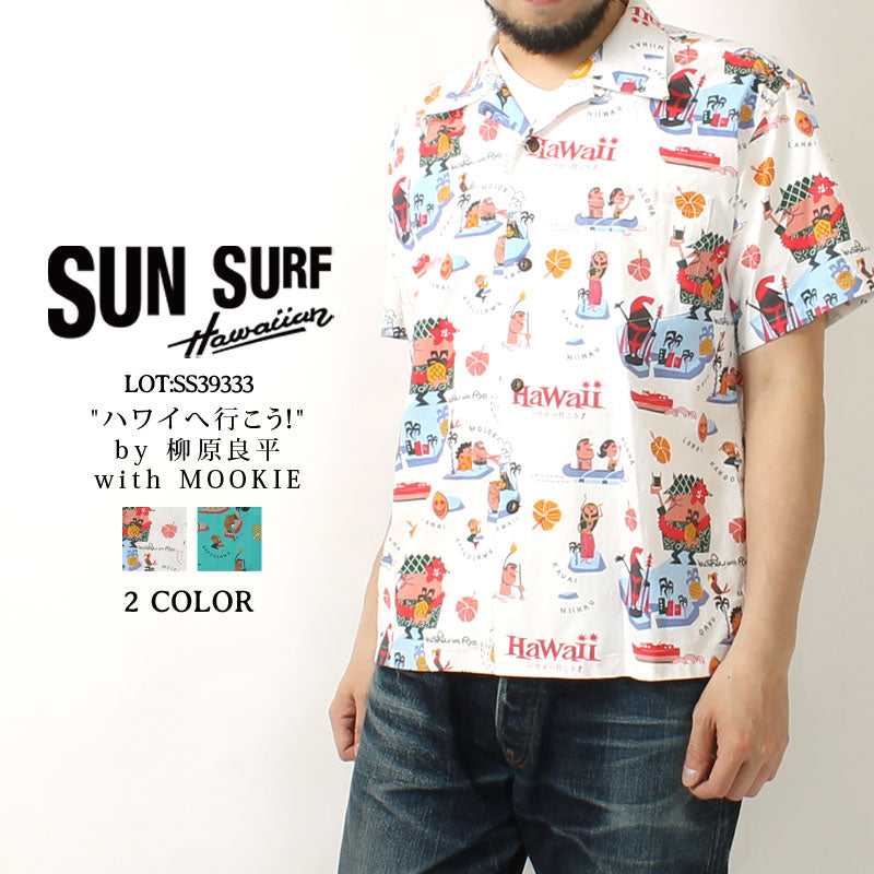 Sun Surf Lot,SS39333 COTTON × LINEN HOPSACK OPEN SHIRT “Let's Go to Hawaii!” by Ryohei Yanagihara with MOOKIE