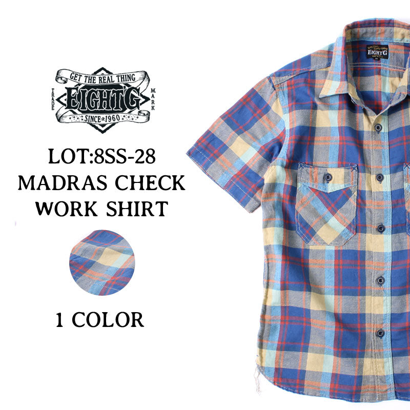 Eight-G Lot,8SS-28 Madras Check Short Sleeve Work Shirt