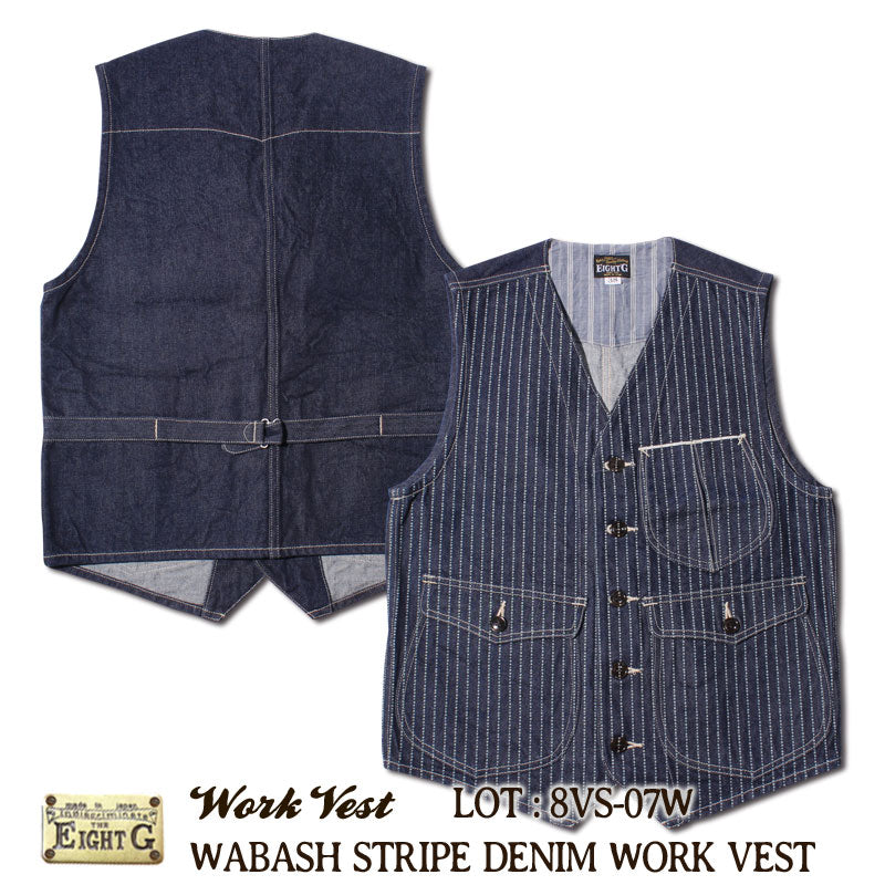Eight-G Lot,8VS-07W Wabash Stripe Denim Work Vest